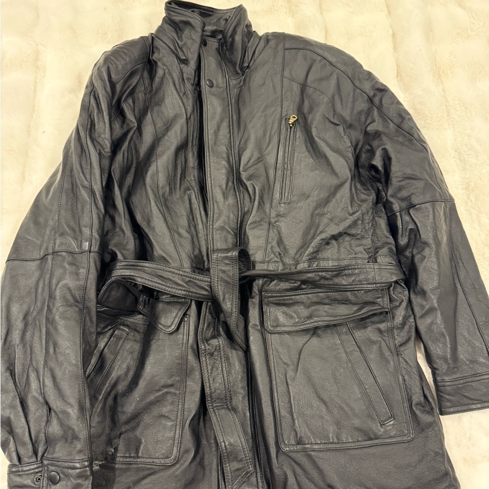 Men's Charcoal Leather Military Jacket